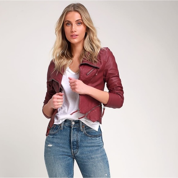 LULU’S Up On A Tuesday Burgundy Vegan Leather Jacket - Picture 2 of 4